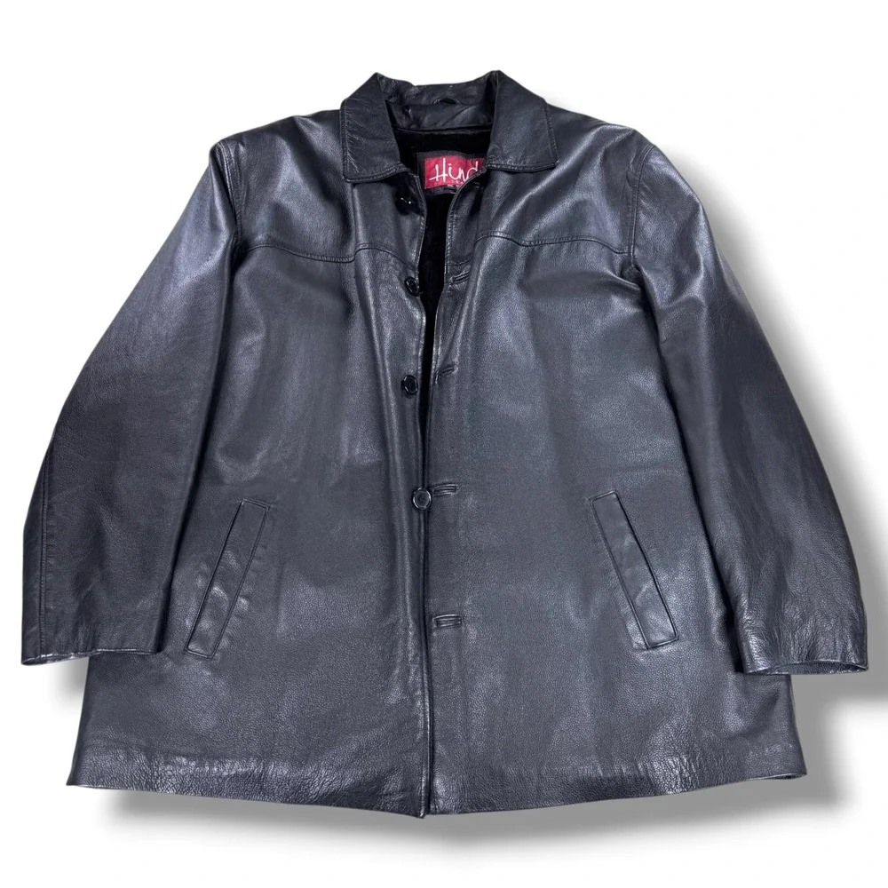 VTG Hind Leather Jacket Mens 3XL Black‎ Genuine Leather Faux Fur Lined Coat